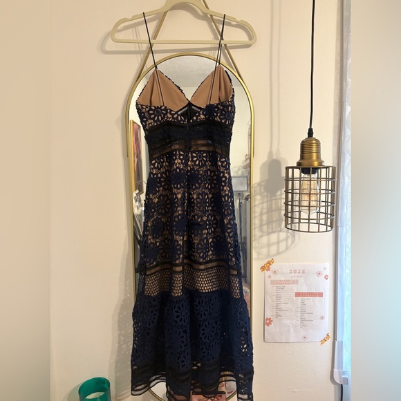 SELF PORTRAIT Navy and Beige Lace Dress - Picture 3 of 4
